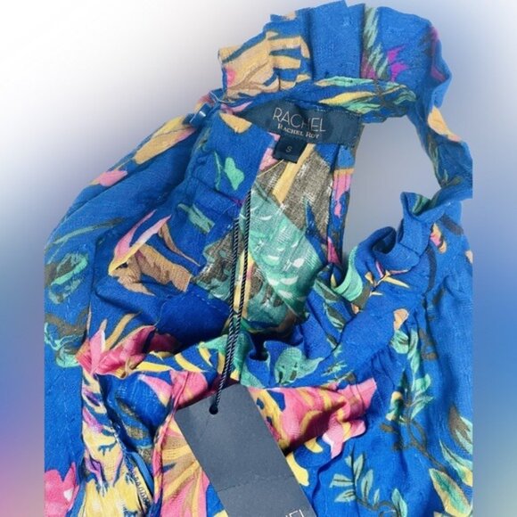 Rachel Roy Blue Tropical Halter Romper S NWT Sleeveless Waist Tie Summer - Picture 4 of 8